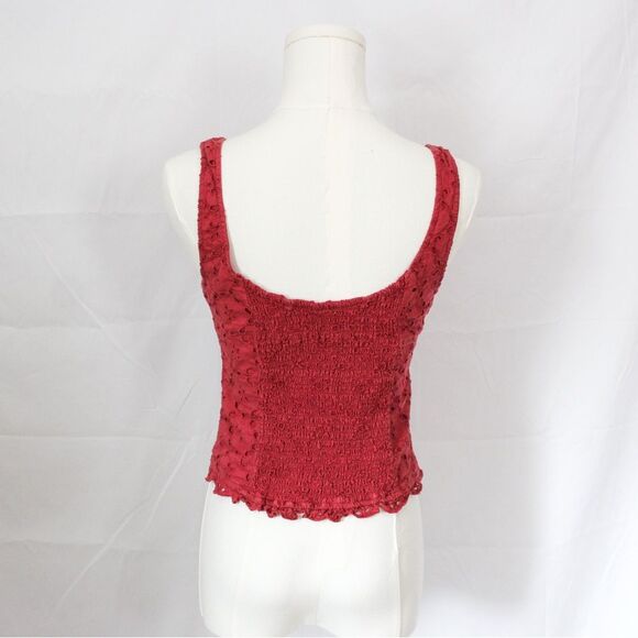 Y2K Abercrombie and Fitch Tie Front Eyelet Lace Tank Smocked Back XS - Picture 5 of 6
